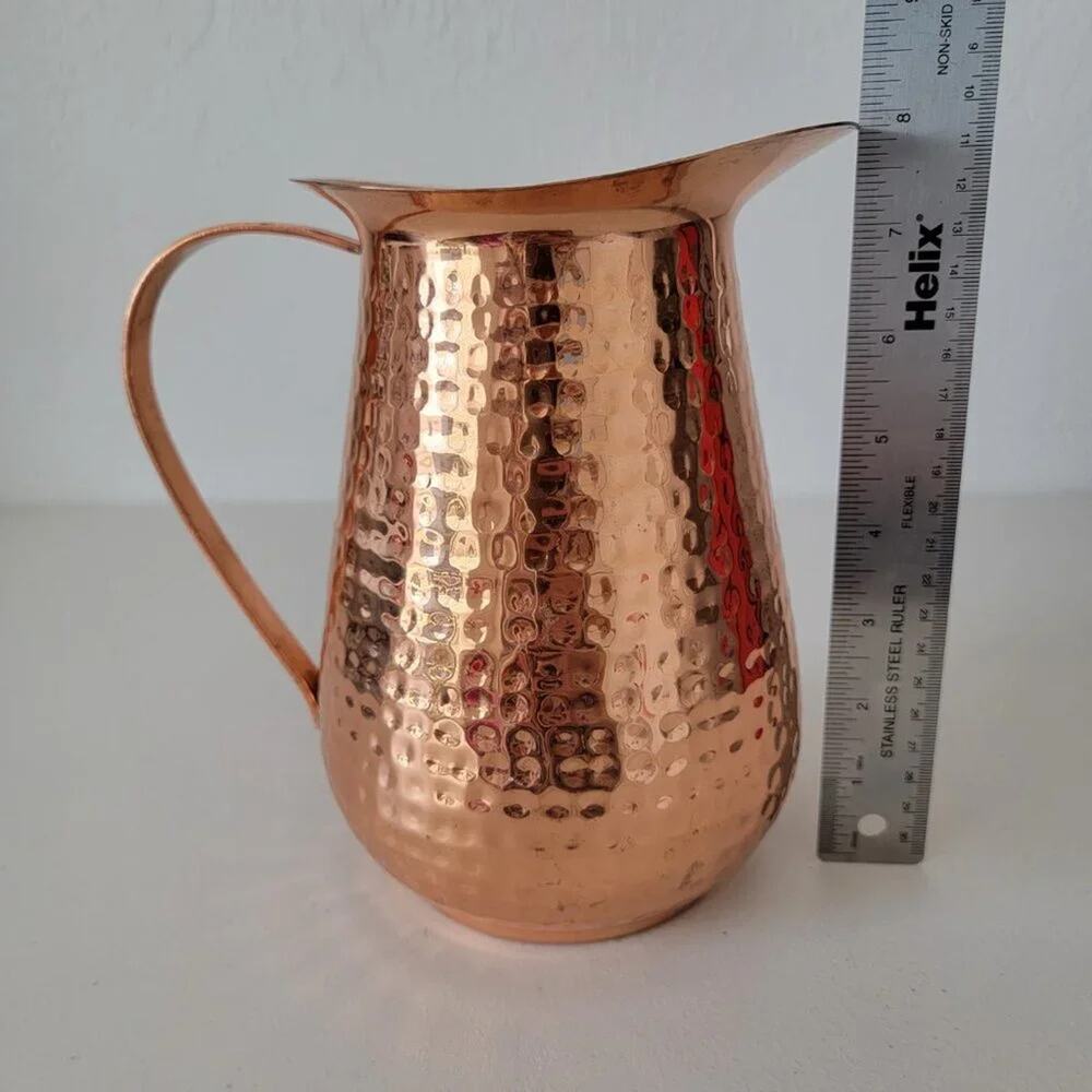 Traditional Indian Copper Pitcher Hammered Jug Handcrafted Pure Metal - Picture 8 of 10